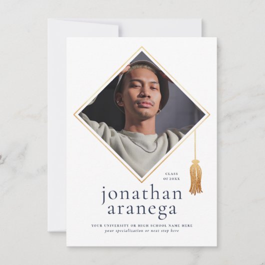 Grad Cap | Gold Blue & White Foto Ankündigung (Vorderseite)