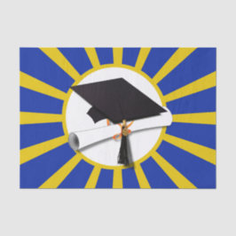 Grad Cap mit Blau und Gold Seidenpapier
