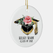 Grad Cap mit Blume Abschluss halten Keramik Ornament (Rechts)