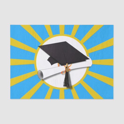 Grad Cap mit Lt Blue und Gold Abschluss Seidenpapier (Vorderseite)
