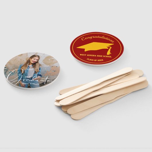 Grad Cap Modernes Graduate Foto Kardinal und Gold Fächer (Non-assembled)