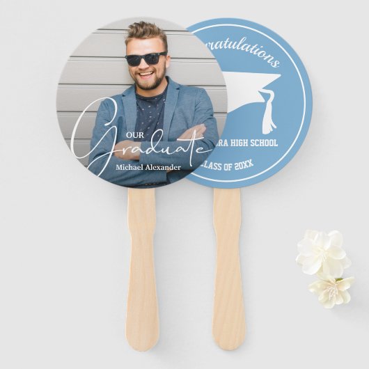 Grad Cap Modernes Graduate Foto Pulver Blau Fächer (Vorne und Hinten)