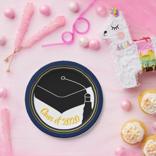 Grad Cap Navy und Gold Class Year Pappteller (Party)