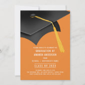 Grad Cap Orange Graduation Party Einladung (Vorderseite)