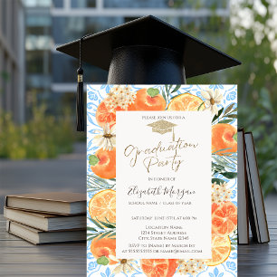 Grad Cap, Orange Mediterranean Blue Abschluss Einladung