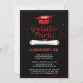 Grad Cap Red Glitzer 2018 Graduation Party Einladung (Vorderseite)