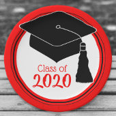 Grad Cap Red und Black Class Year Pappteller