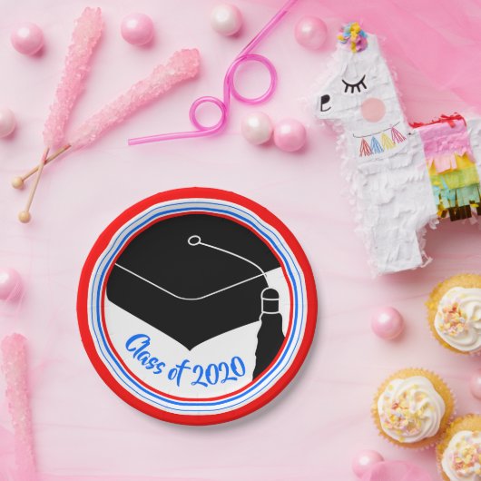 Grad Cap Red White and Blue Class Year Pappteller (Party)