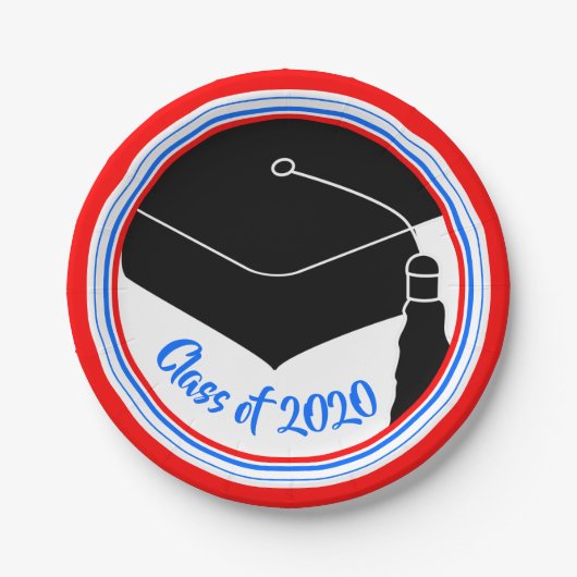 Grad Cap Red White and Blue Class Year Pappteller (Vorderseite)
