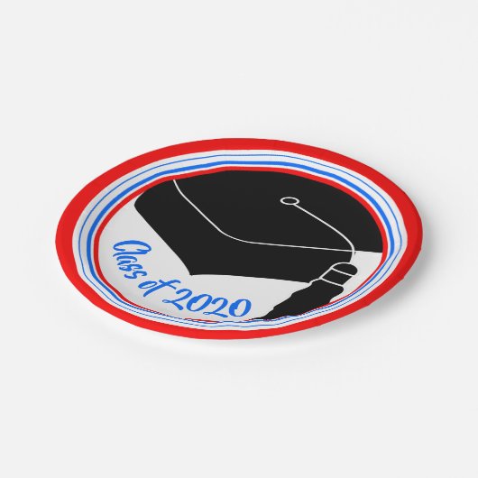 Grad Cap Red White and Blue Class Year Pappteller (Schrägansicht)