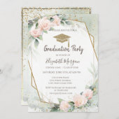 Grad Cap Rosa Roses Frame Abschluss Einladung (Vorne/Hinten)