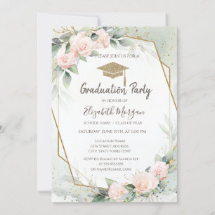 Grad Cap Rosa Roses Frame Abschluss Einladung