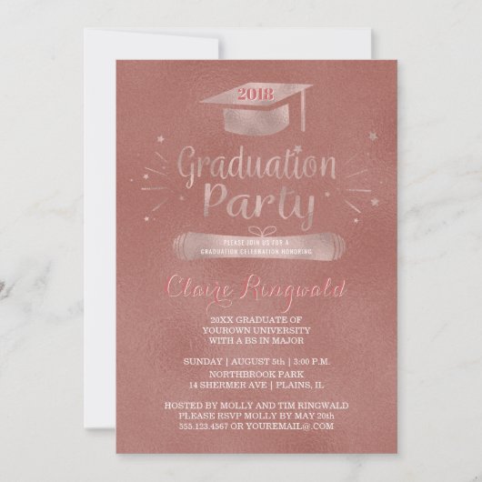 Grad-Cap-Rose-Gold-Graduation-Party 2018 Einladung (Vorderseite)