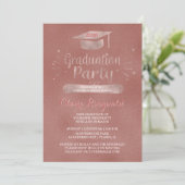 Grad-Cap-Rose-Gold-Graduation-Party 2018 Einladung (Stehend Vorderseite)