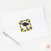 Grad Cap School Farben Blau und Gold Quadratischer Aufkleber (Umschlag)
