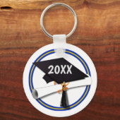 Grad Cap School Farben Gold und Blau Schlüsselanhänger (Vorderseite)