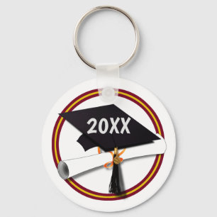 Grad Cap School Farben Gold und Rot Schlüsselanhänger