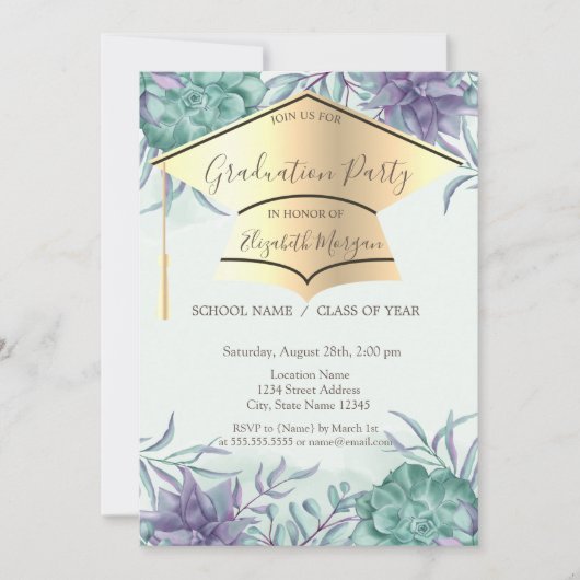 Grad-Cap, Sukkulatur-Abschluss Einladung (Vorderseite)