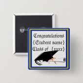 Grad Cap Tilt mit Schulfarben Blau und Gold Button (Vorne & Hinten)