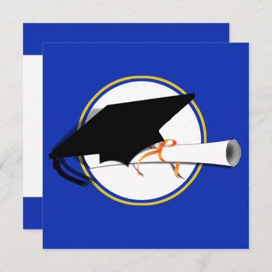 Grad Cap Tilt mit Schulfarben Blau und Gold Einladung (Vorne/Hinten)