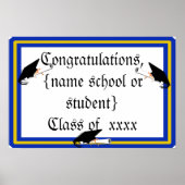 Grad Cap Tilt mit Schulfarben Blau und Gold Poster (Vorne)