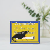 Grad Cap Tilt mit Schulfarben Blau und Gold Postkarte (Stehend Vorderseite)