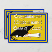 Grad Cap Tilt mit Schulfarben Blau und Gold Postkarte (Vorne/Hinten)
