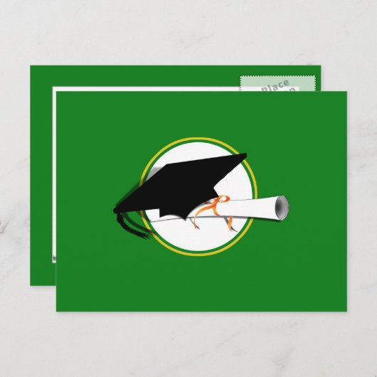 Grad Cap Tilt mit Schulfarben Grün und Gold Postkarte (Vorne/Hinten)