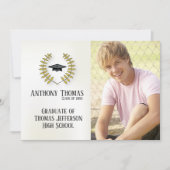 Grad Cap und Blätter Foto Einladung (Vorderseite)