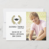 Grad Cap und Blätter Foto Einladung (Vorderseite)