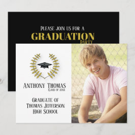 Grad Cap und Blätter Foto Einladung