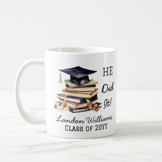 Grad Cap und Books Abschluss, er tat es Kaffeetasse (Links)