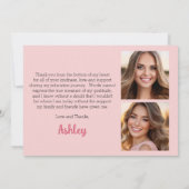 Grad Cap und Pink Florals 3 Foto Abschluss Dankeskarte (Rückseite)