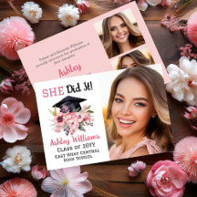 Grad Cap und Pink Florals 3 Foto Sie tat es