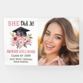 Grad Cap und Pink Florals Foto sie tat es Banner (Horizontal)