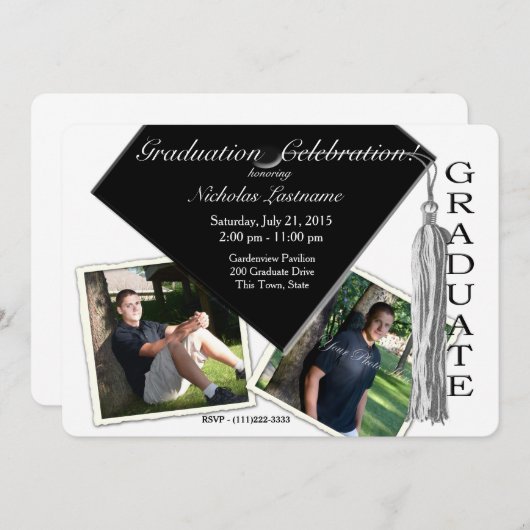 Grad Cap und Tassel mit Fotos Einladung (Vorne/Hinten)