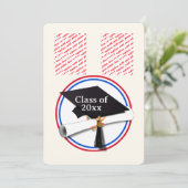 Grad Cap w/Diploma - Red & Blue School Colors Einladung (Stehend Vorderseite)