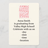 Grad Cap w/Diploma - Red & Blue School Colors Einladung (Rückseite)