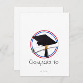 Grad Cap w/Diploma - Rote und blaue Schulfarben Einladung (Vorne/Hinten)