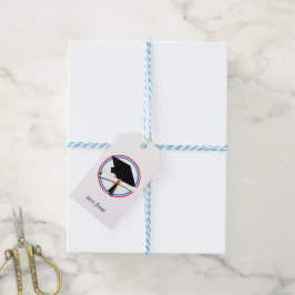Grad Cap w/Diploma - Rote und blaue Schulfarben Geschenkanhänger
