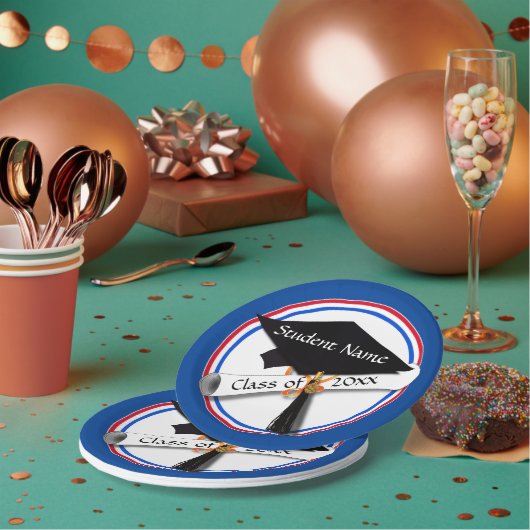 Grad Cap w/Diploma - Rote und blaue Schulfarben Pappteller (Multi)