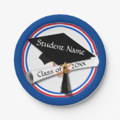Grad Cap w/Diploma - Rote und blaue Schulfarben Pappteller (Vorderseite)