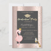 Grad Cap, Wein, Flamingo Rose Gold Abschluss Einladung (Vorderseite)