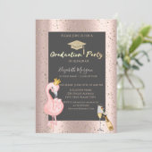 Grad Cap, Wein, Flamingo Rose Gold Abschluss Einladung (Stehend Vorderseite)