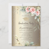 Grad Cap, Weinglas, Boho-Blume Abschluss Einladung (Vorderseite)