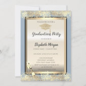 Grad Cap, Weinglas Confetti Dusty Blue Abschluss Einladung (Vorderseite)