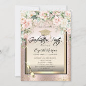 Grad Cap, Weinglas, Confetti-Rose Abschluss Einladung (Vorderseite)