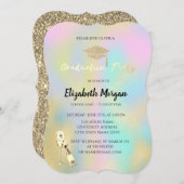 Grad Cap, Weinglas Stars Holografischer Abschluss Einladung (Vorne/Hinten)