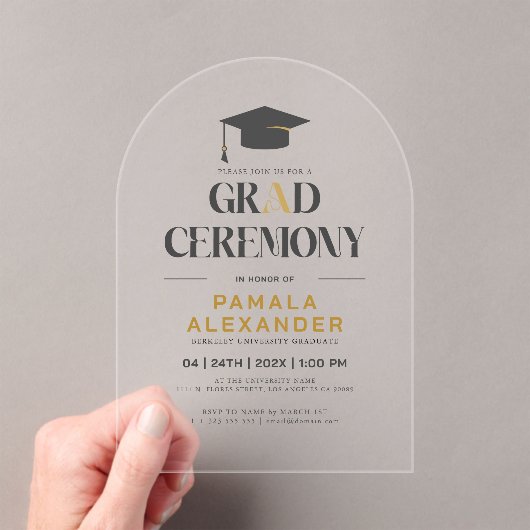 Grad Ceremony Gold and Gray Retro Typography Acryleinladungen (Insitu (Handheld))