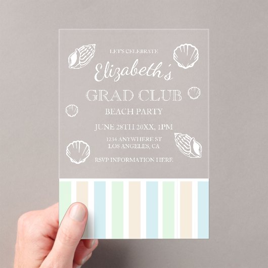 Grad Club Beach Party Acryleinladungen (Insitu (Handheld))